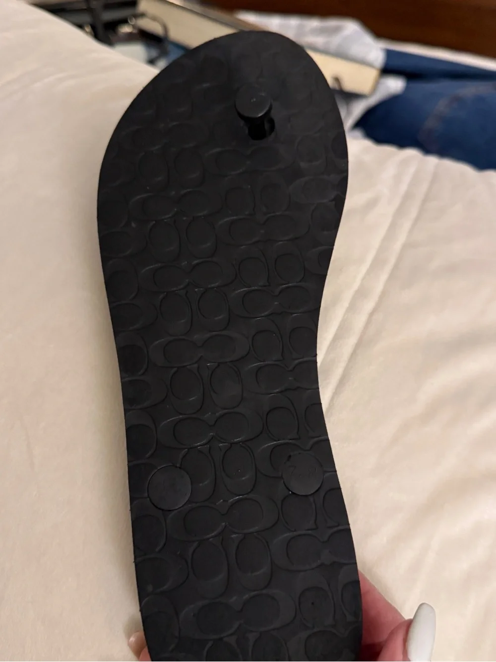 COACH Black Flip Flops with Pink & Red Star Print